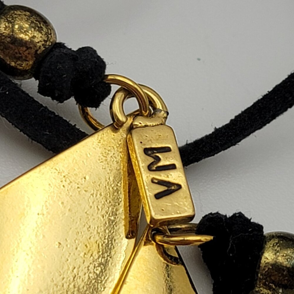 Vanessa Mooney Bolo Tassel Lariat Necklace Black Soft Leather Gold Plated New - Picture 3 of 6